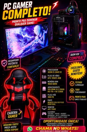 Pc gamer completo, Com monitor, cadeira gamer, fone, Mouse, Teclado