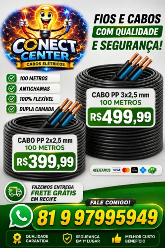 CABO PP 2x2,5 mm e 3x2,5 mm - 100 Metros | Alta Qualidade | Entrega em Recife