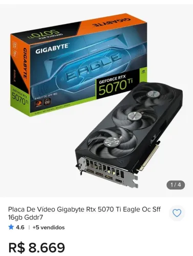 Placa de Video Gigabyte GeForce RTX 5070TI 16 GB SO VENDA