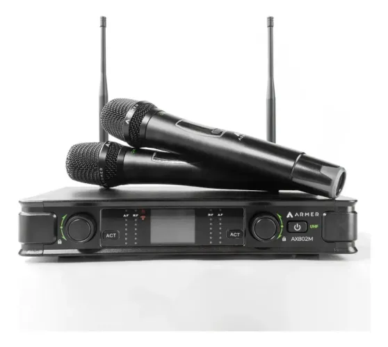 Microfone Sem Fio Duplo Armer Ax802m Com Case