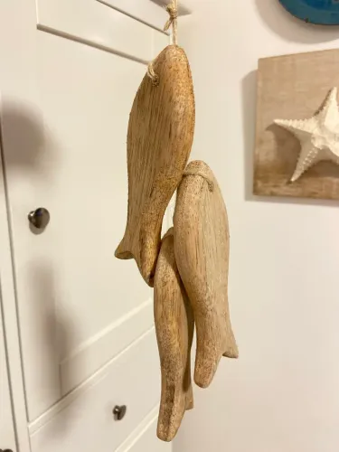 penduricalho trio peixes em madeira 15cm cada