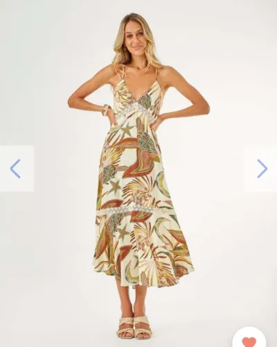 Zinzane Vestido Rivi Longo com Renda - Areia Bege 