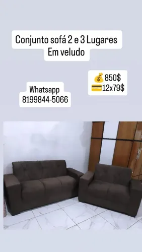 Conjunto sofá 2 e 3 lugares em veludo novos