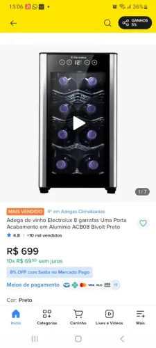 Adega eletrolux 8 garrrafas