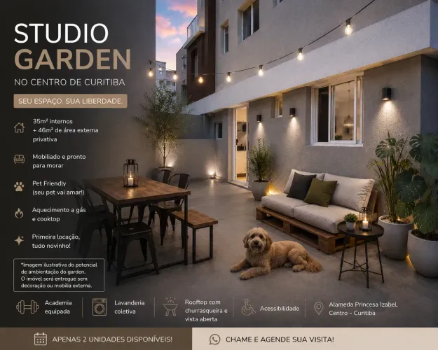 Studio Garden no São Francisco: Novo, Mobiliado e Pronto para Estrear com seu Pet.