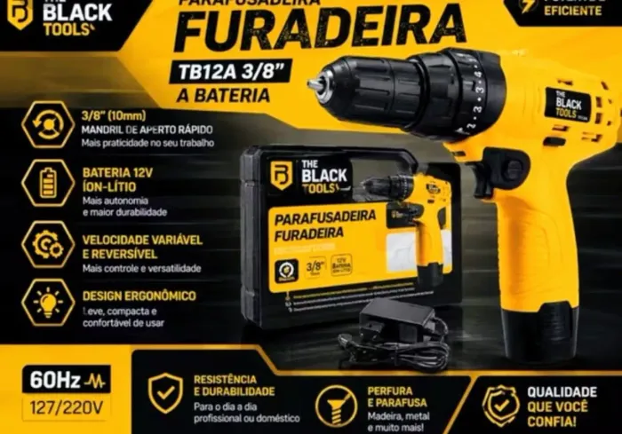 ?Parafusadeira furadeira e bateria the black tools TB12A 12V 3/8 com bateria de lítio ?