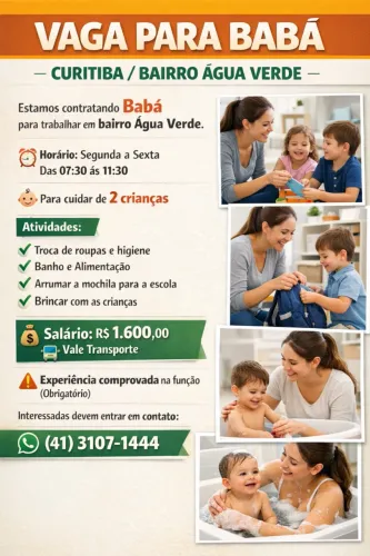 Babá para o b airro Agua Verde Curitiba