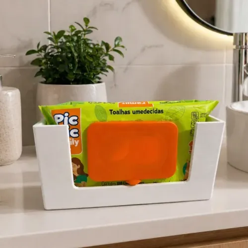 Porta Lenço Umedecido de Parede para Banheiro e Berço - Organizador Prático