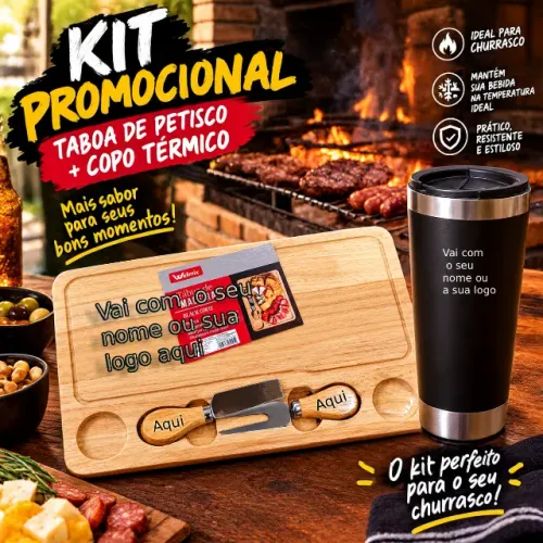kit tabua de petisco 23x33 e copo termico 473ml com o nome personalizados alaser