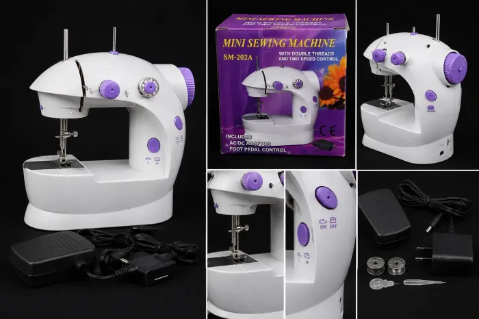 Máquina de Costura Portátil Mini SM-202A com Pedal e Fonte | Nova