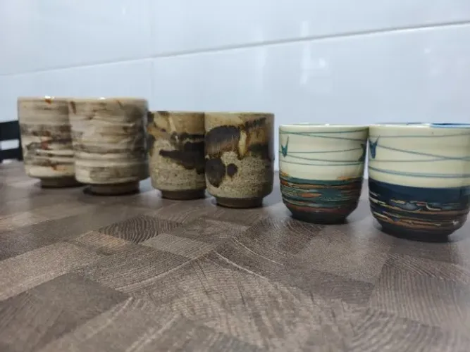 Kit 6 Copos Ceramica Esmaltada Japoneses Importado Japão Cha Banchá Cha Verde Muito lind