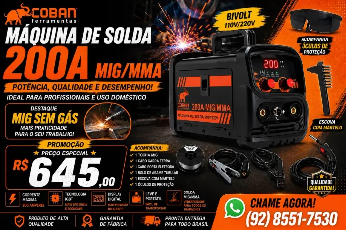 Máquina de solda MiG sem gás 2 em 1 bivolt