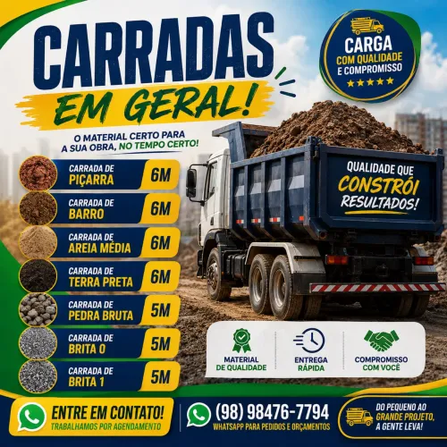 CARRADAS DE 5 e 6M Areia,britas,pedra,barro,piçarra