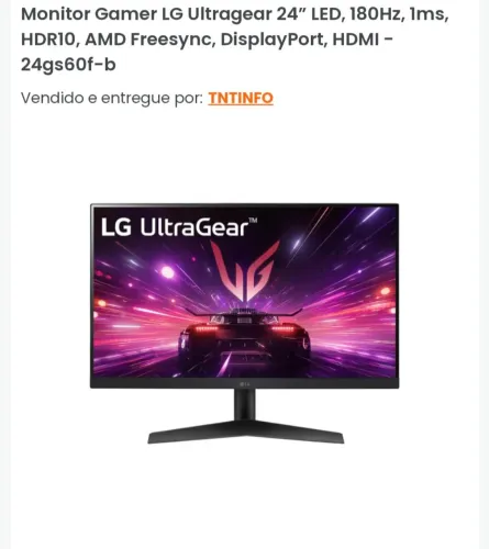Monitor Gamer LG Ultragear 24? LED, 180Hz, 1ms