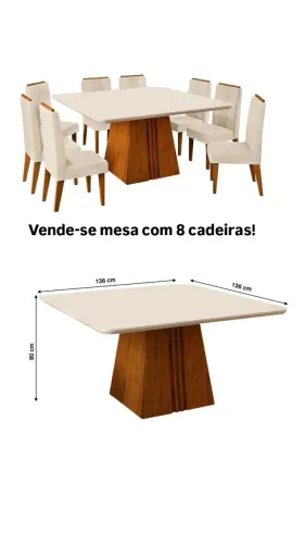 Mesa de jantar 1,35x1,35cm com 8 cadeiras