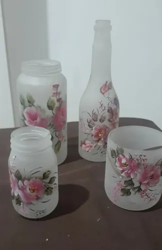 Potes vidro artesanal fosco pintado à mão