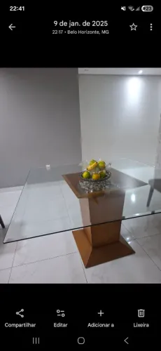 Conjuto mesa vidro e 6 lugares