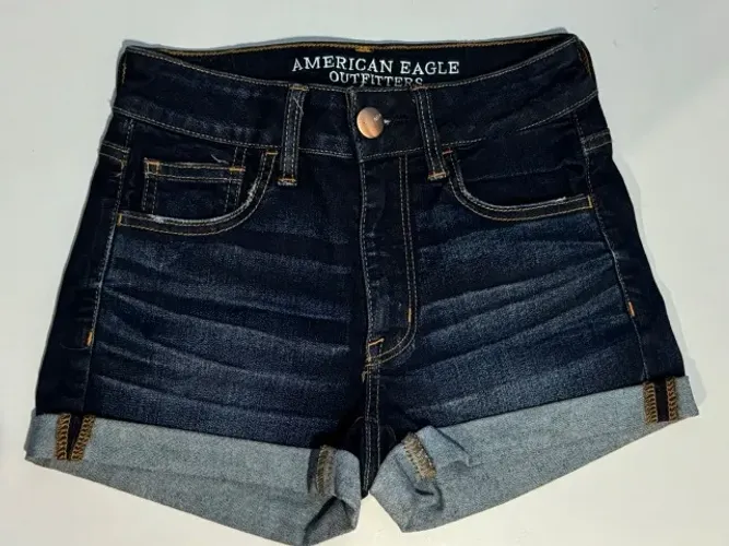Short Jeans American Eagle Feminina Tamanho 34 Cor Azul Escuro Cintura Alta Algodão