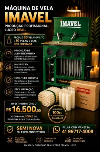 Máquina de velas Imavel, fabricação de velas palito e 7 dias