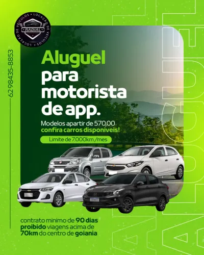 ALUGUEL DE CARRO - USO PARTICULAR OU PARA APP (UBER / 99) - RADIAL VEICULOS