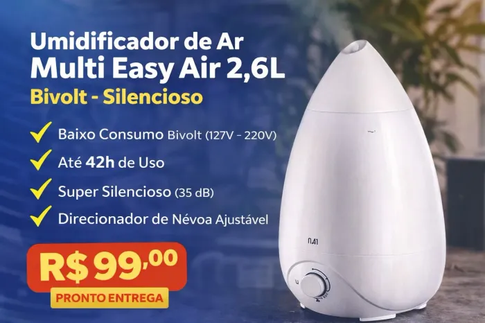 Umidificador de Ar Easy Air Multi 2,6L - Até 42h de Uso e Silencioso