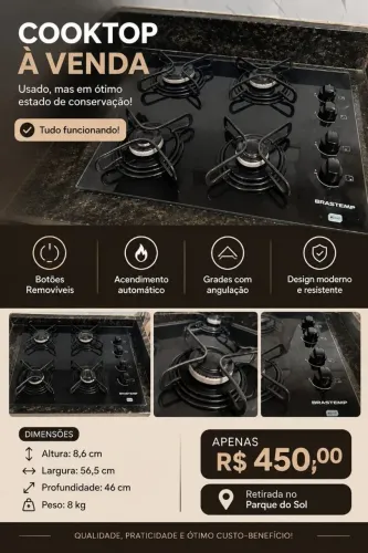 Fogão Cooktop 4 bocas