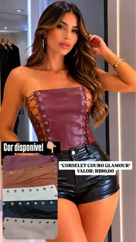 CORSELET COURO GLAMOUR TAM: ÚNICO 