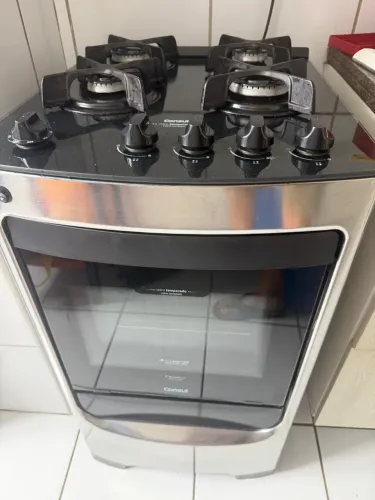 Fogão Consul 4 bocas preto com mesa de vidro
