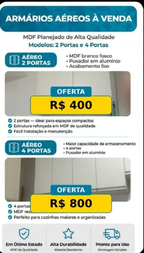Cozinha Completa MDF Branco - 2 Aéreos + Balcão - Ótimo Estado