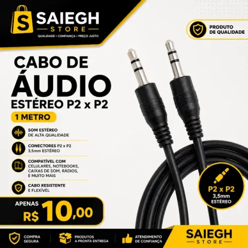 CABO P2 x P2 1 METRO - IDEAL PARA CELULAR, SOM E NOTEBOOK