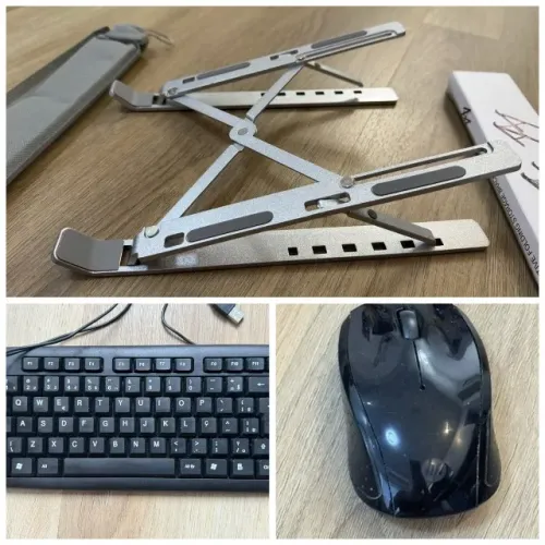 Kit Suporte para Notebook + Teclado com Fio + Mouse sem Fio