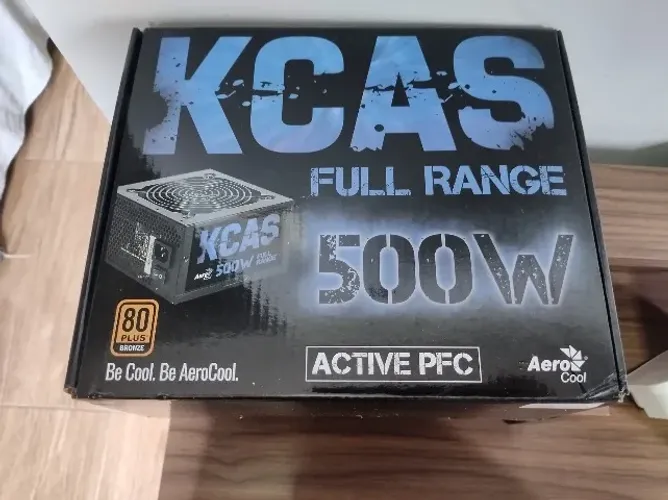 Fonte Aerocool Gamer, 500W, 80 Plus Bronze, PFC Ativo, Full Range, KCAS COM CAIXA