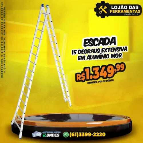 Escada 15 Degraus Extensiva em Alumínio Mor