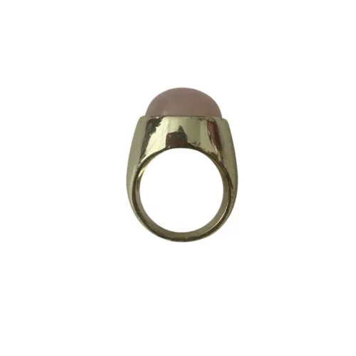 Anel Dourado Pedra Rosa Cabochão Solitário Feminino Original