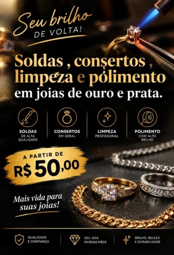 Soldas , consertos, limpeza e polimento em joias de ouro e prata a partir de R$50,00