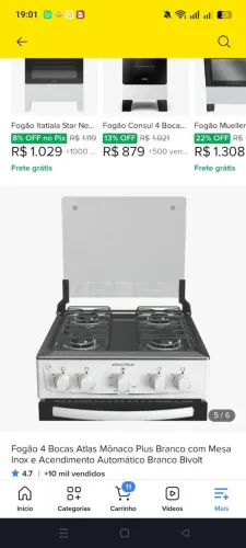 Vendo Fogão 4 bocas novo, nunca usado, na caixa e embalado