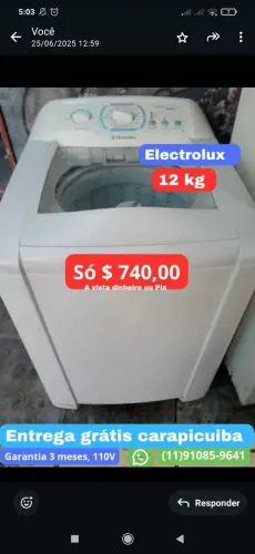 Máquina de Lavar 12kg $ 740,00 Electrolux, Entrega Grátis Carapicuiba