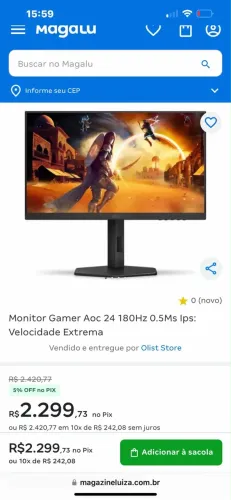 Monitor game novo excelente