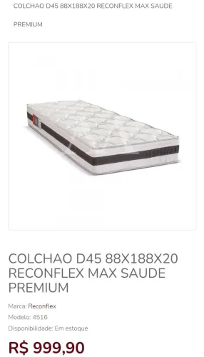 Colchão D45 88x20 Reconflex Max Saúde Premium/ Oferta/Novo de Fábrica/ Estoque Limitado 
