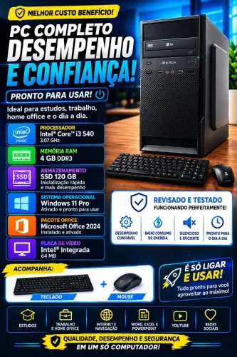 PC COMPLETO i3 + SSD 120GB + 4GB RAM | TECLADO E MOUSE |