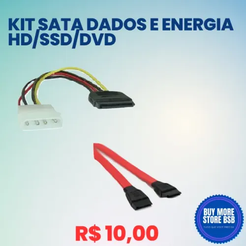 Kit Cabo Sata De Dados + Cabo Energia Ide Para Sata Hd/Ssd/Dvd
