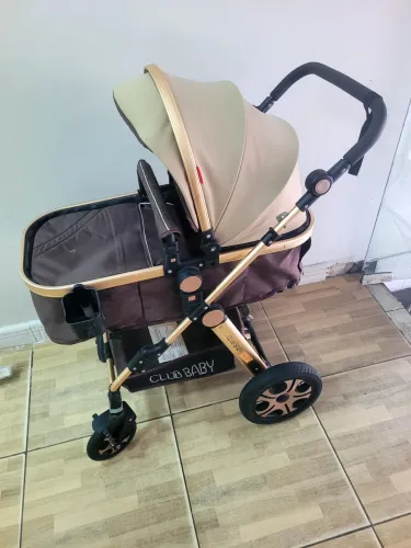 Carrinho de Bebê Luxo Club Baby Chocolate C/ Alça 3 em 1