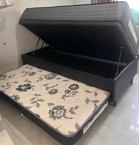 Cama solteiro completa ORTOBOM c/ baú e auxiliar