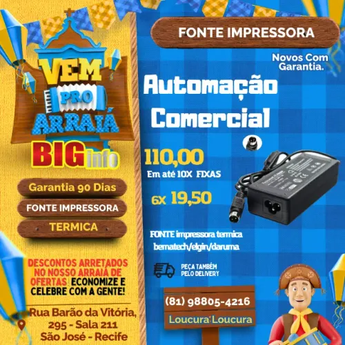 Fonte Impressora Termica 24v Elgin Bematech Daruma Epson