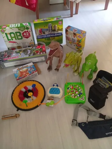 Lote de brinquedos que acompanha caixa organizadora grande