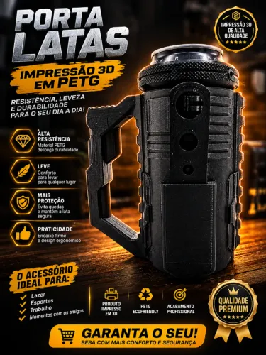 Porta Lata Tático 473ml em 3D - Suporte para Lata com Alça Ergonômica e Design Militar