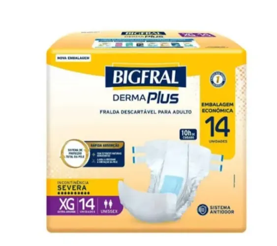  4 pct Fralda Bigfral Derma Plus Econômica XG com 14 Unidades cada  