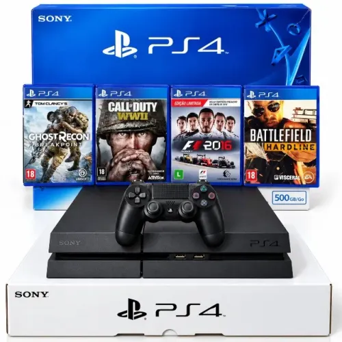 PS4 500GB Sony FAT + 1 Controle novo + 4 Jogos + Caixa - Completo