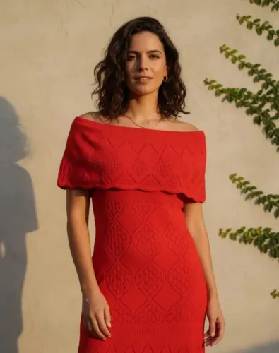 vestido tricô ciganinha vermelho 44