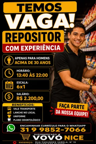 VAGA REPOSITOR COM EXPERIÊNCIA